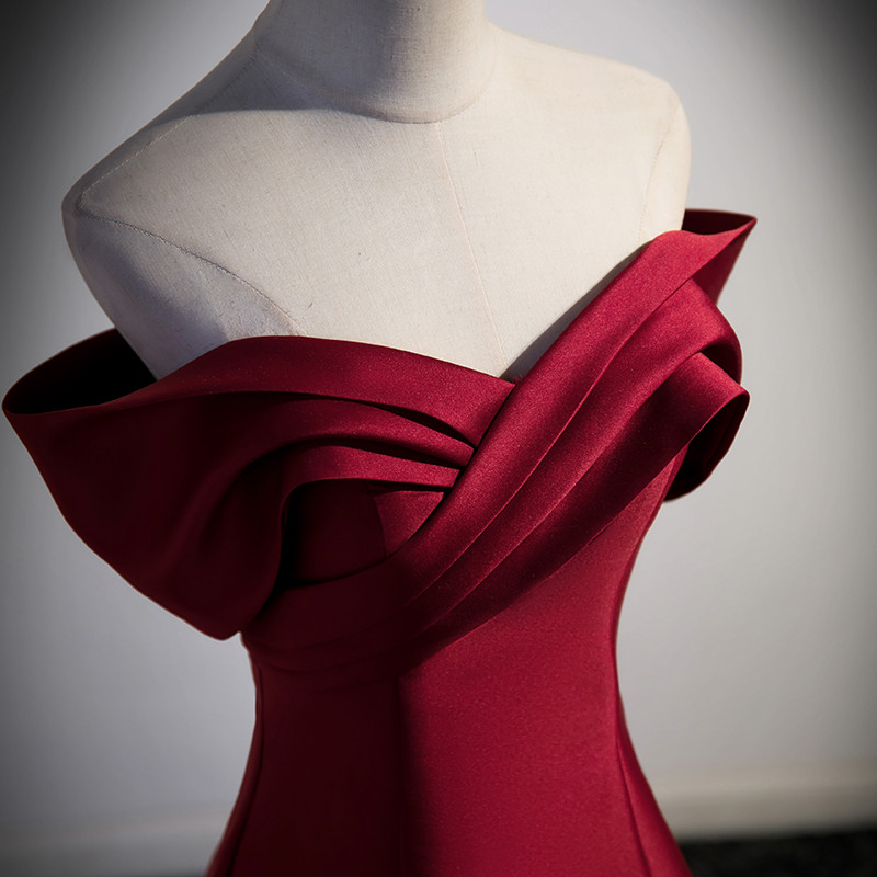 Beaded Off-the-shoulder A-line Dress With Slit Burgundy main image 0