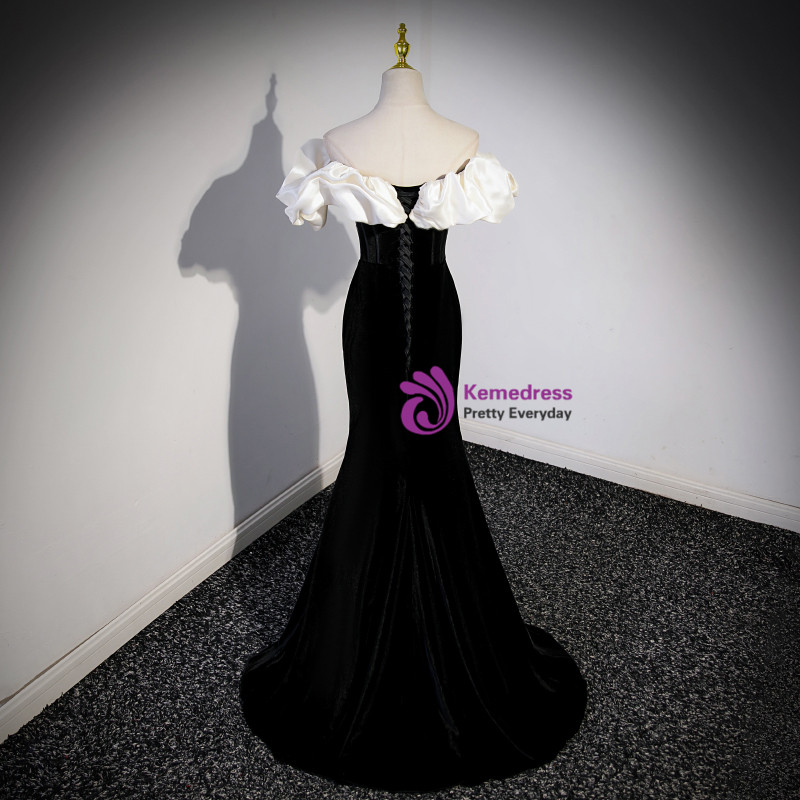Black Off Shoulder Mermaid Long Prom Dress Evening Gown, DP3530 main image 1