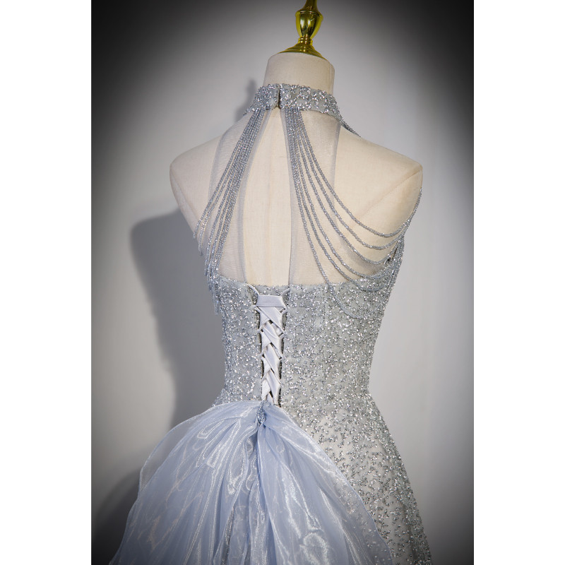 17068 Grey Back Straps Sequined Tiered Dress main image 1