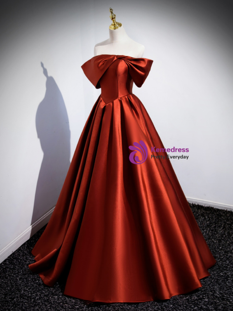 Off The Shoulder Satin Orange Simple Prom Dress main image 1
