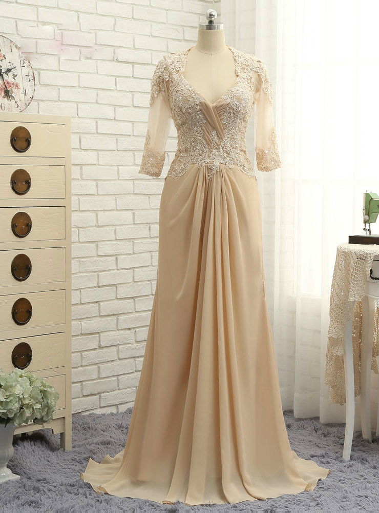 Romance Champagne 2017 Mother Of The Bride Dresses A-line Half Sleeves  Chiffon