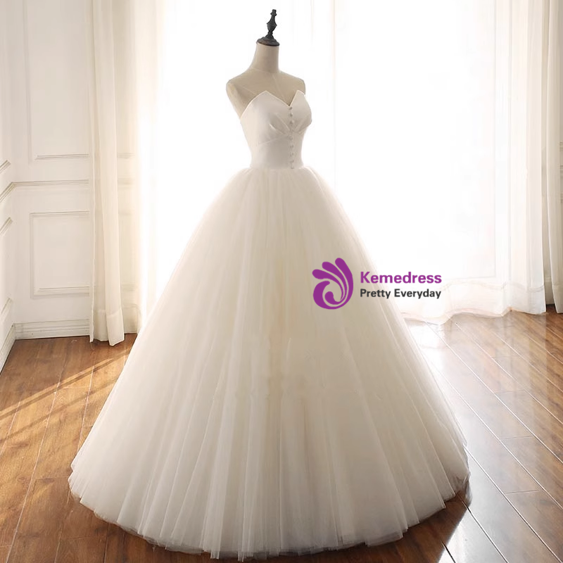 Straps Satin Wedding Dress With Buttons main image 1