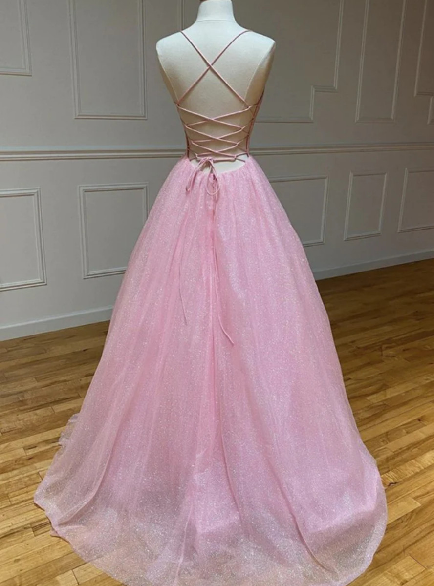 Red Tulle Prom Dress with Spaghetti-Straps and Pearls On Sale