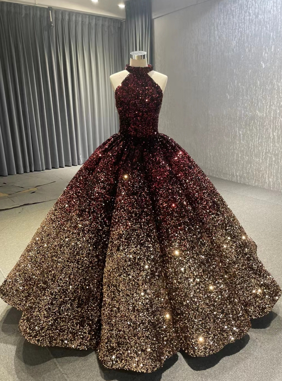 burgundy and gold evening dress Long Velvet Burgundy Evening Dress with Gold Jewelled Pattern