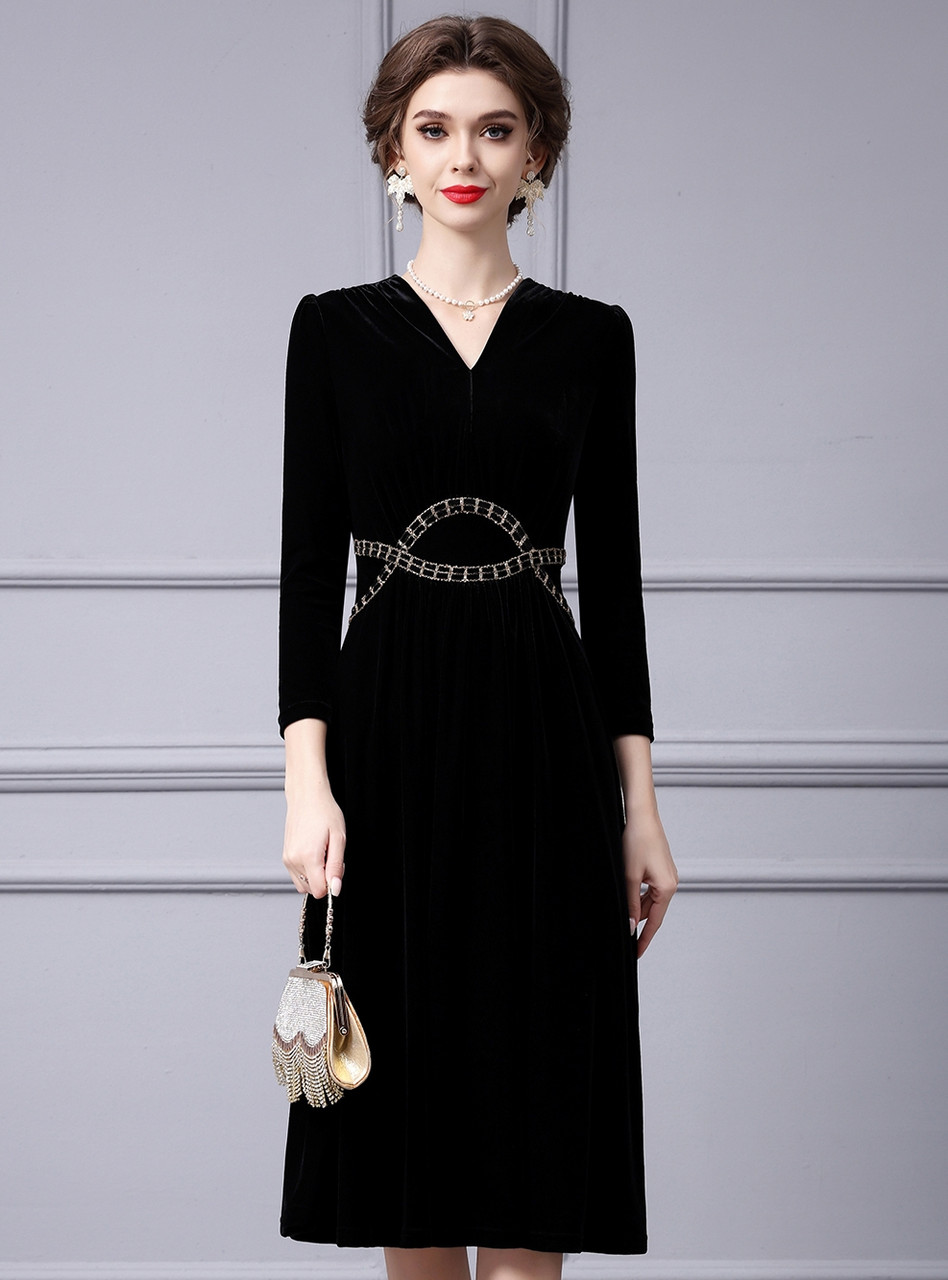 sachin and babi light blue dress Black Velvet Long Sleeve Mother Of The Bride Dress
