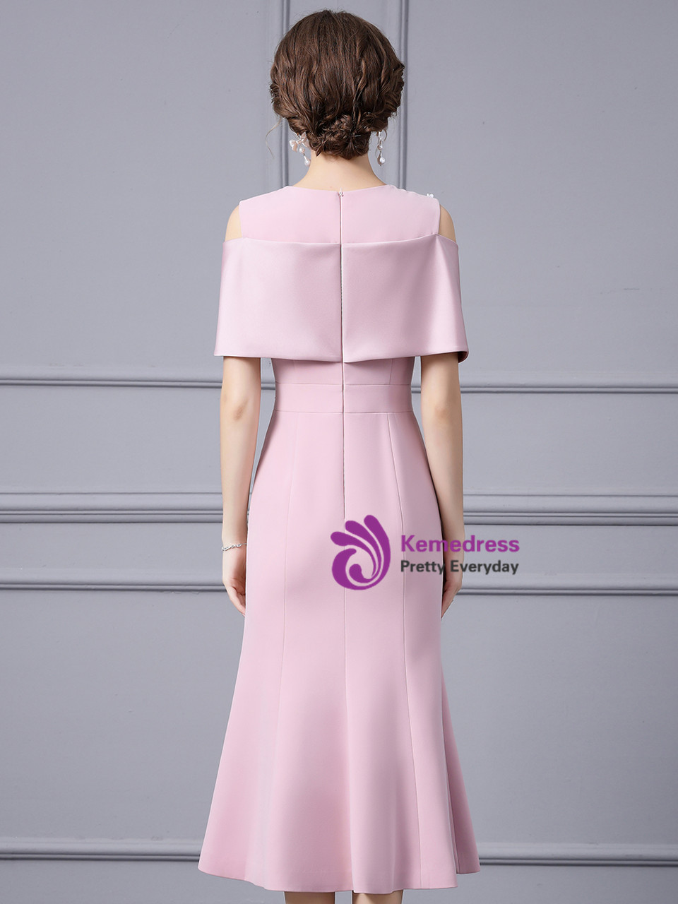 Pink Mermaid Asymmetrical Ruffled Mother of the Bride Dress