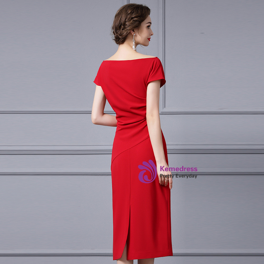Sheath Red Square Neckline Detachable Fly-Away Sleeves Mother Of The Bride Dress