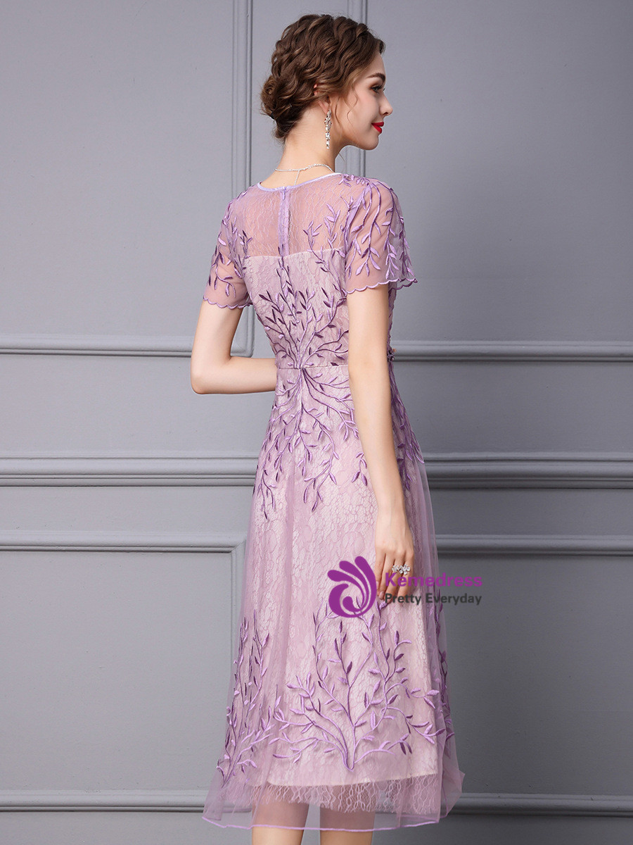 chinese dress ladies Short Sleeves Purple Lace Prom Dresses, Purple Long Lace Formal Evenin   jbydress