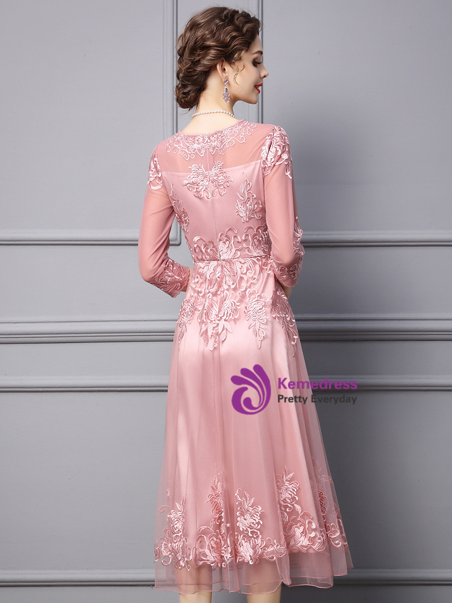 Tulle Round Neck Lace Appliques Mother of the Bride Dresses