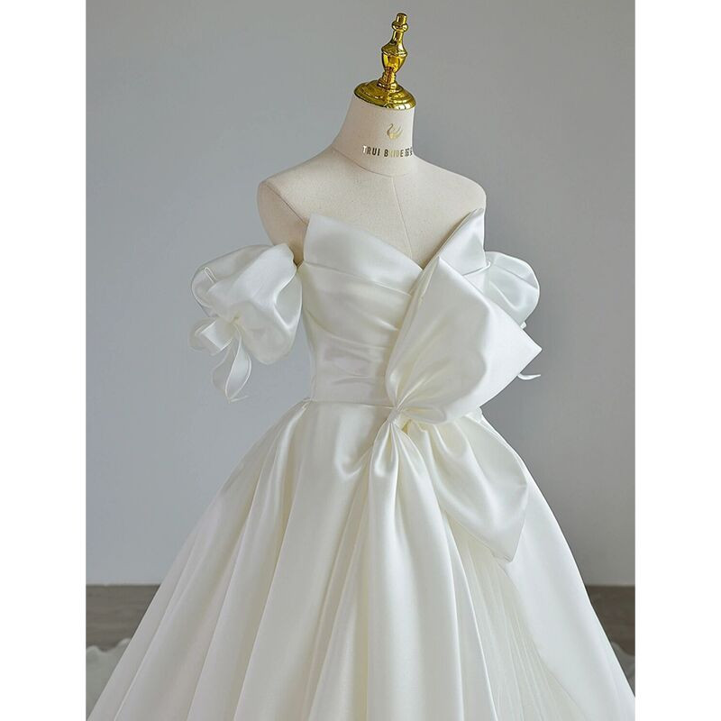 Puff Sleeve Satin Dress White