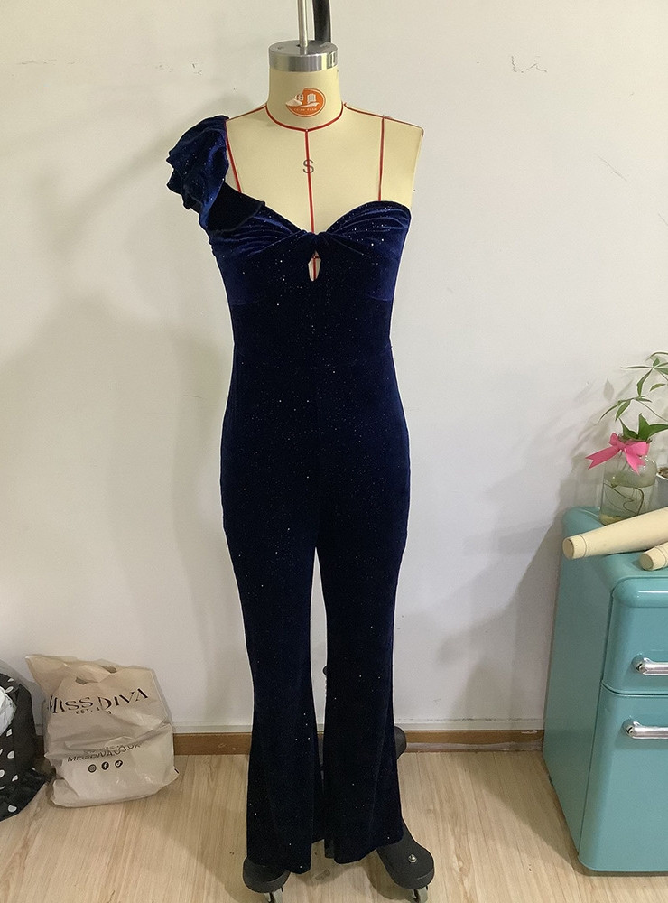 One-shoulder Mid-sleeve Slim-fit Jumpsuit main image 0