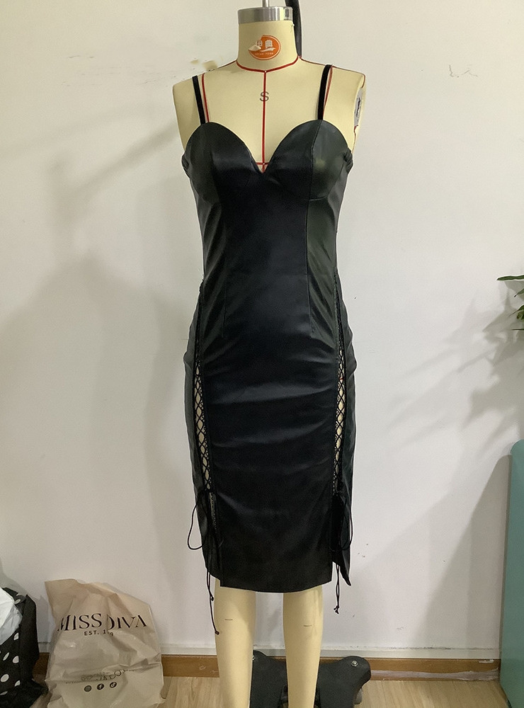 PU Leather Backless Nightclub Suspender Dress