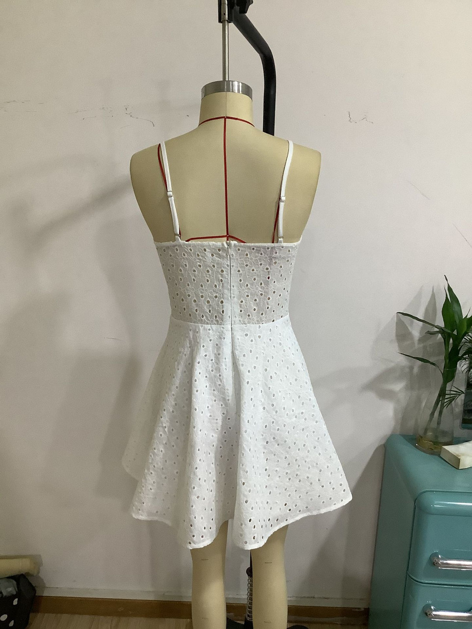 chinese dress ladies Off White Cotton Lace Trim Skater Mini Dress M / Off White main image 1