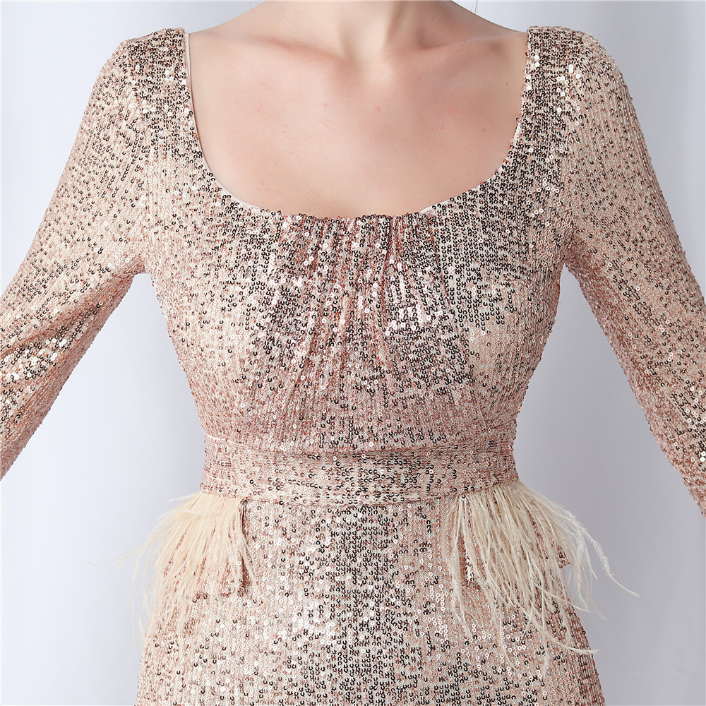 Gold Mermaid Long Prom Dress With Waist Pleat Charming Evening Dress cc272 main image 1