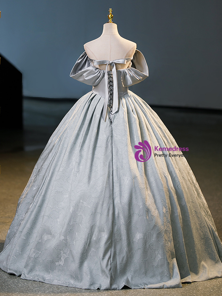 Gray Satin Off the Shoulder Quinceanera Dress Gray Satin Off the Shoulder Quinceanera Dress