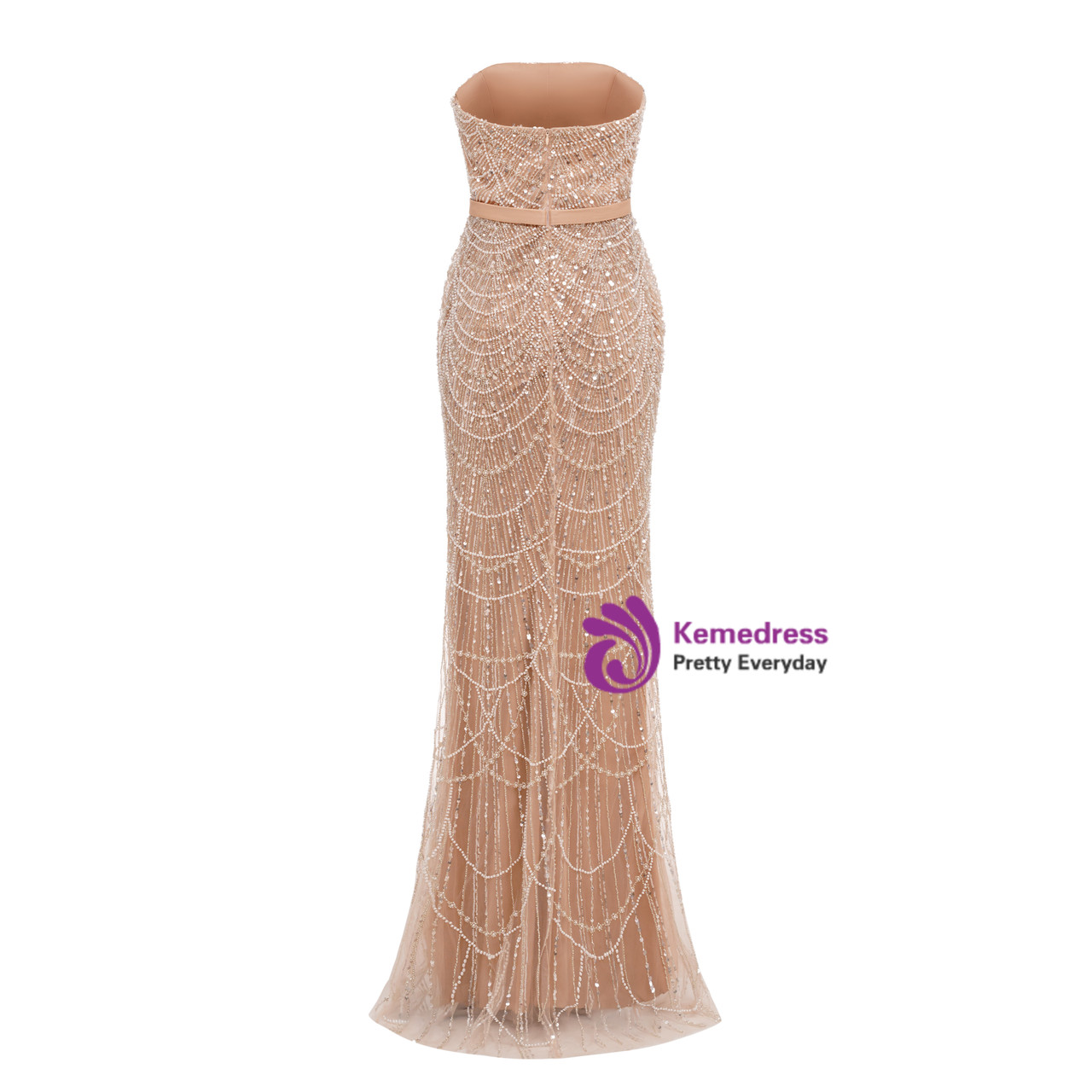 long sleeve pink dress for women Women Solid Pink Dobby Weave Sweetheart Neck Bishop Sleeves Back Tie-Up  Thigh-High Slit Pleated Maxi Dress