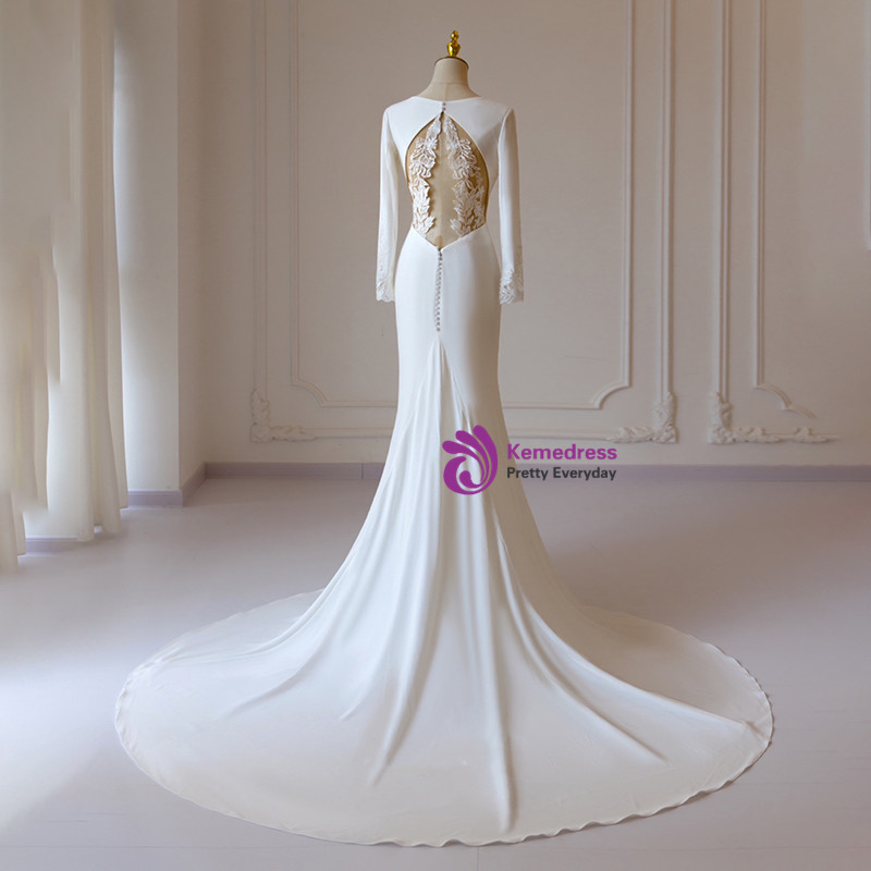V Neck Backless Mermaid White Wedding Dresses Long Simple Bridal Dresses UQ2023
