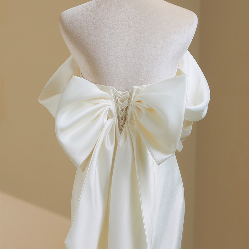 Bow Satin Sheath Cap Sleeve Mini Wedding Dress in Ivory main image 1