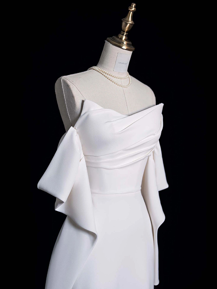 Unique Mermaid Strapless Satin Pleats White Ruffles Wedding Dresses