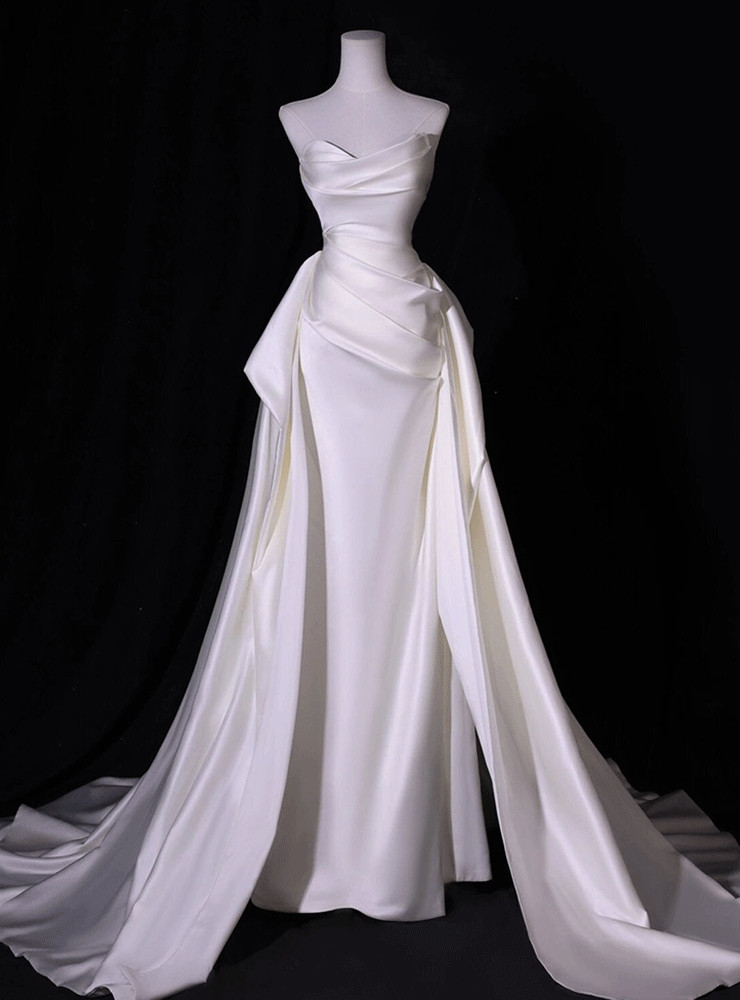 pleats wedding dress Simple Midi A-Line Half Sleeves Summer Destination Modest Pleated Civil Gown with Open Back Sleeveless 6 Sleek and Strapless Fit-and-Flare Gown