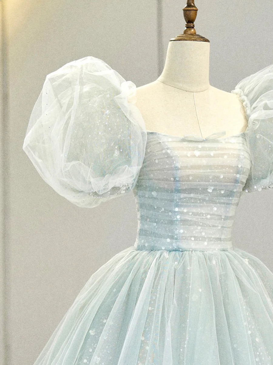 Blue Tulle Sequins Butterfly Short Sleeve Evening Prom Dress main image 0