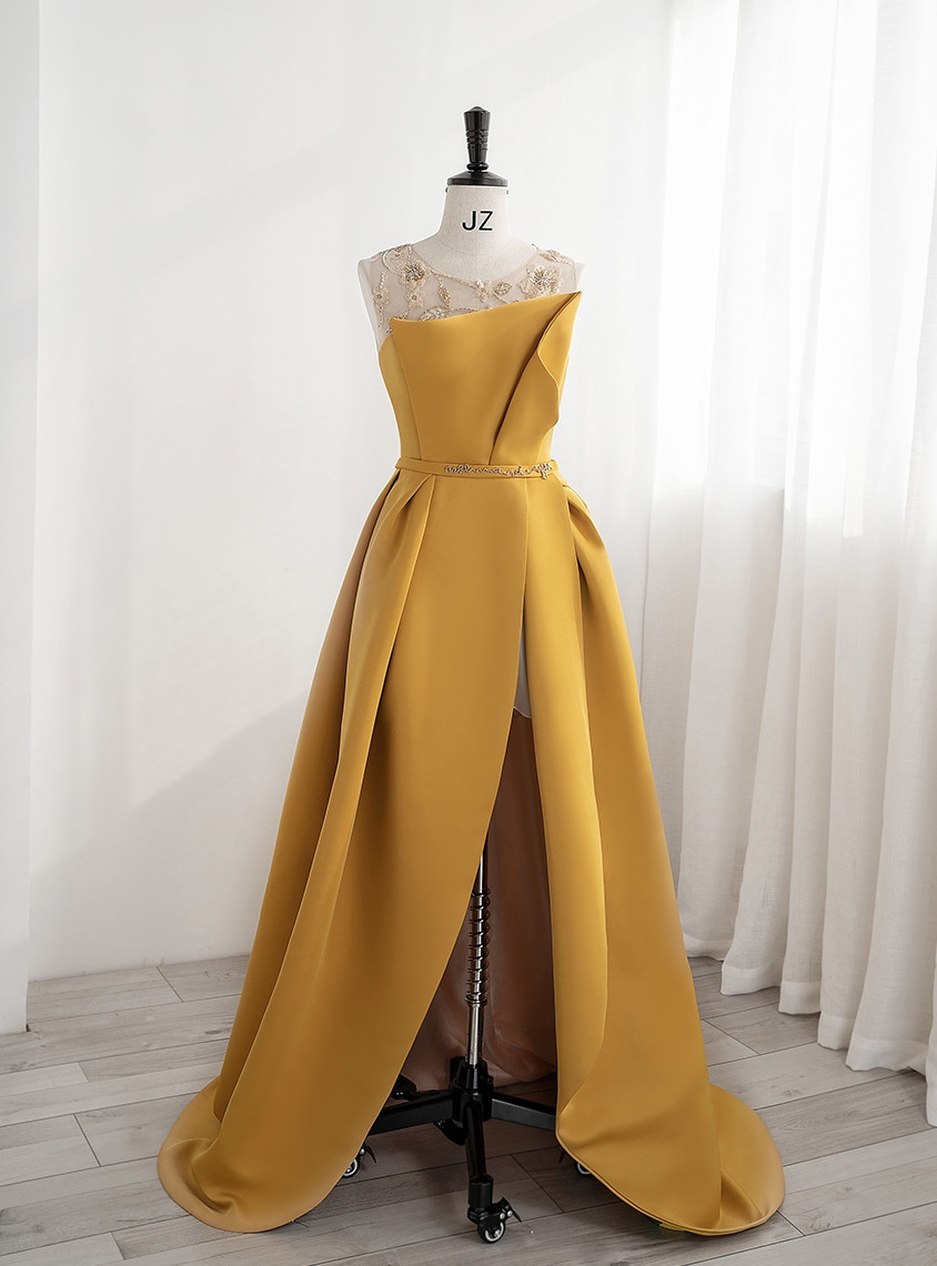 yellow satin backless dress Yellow