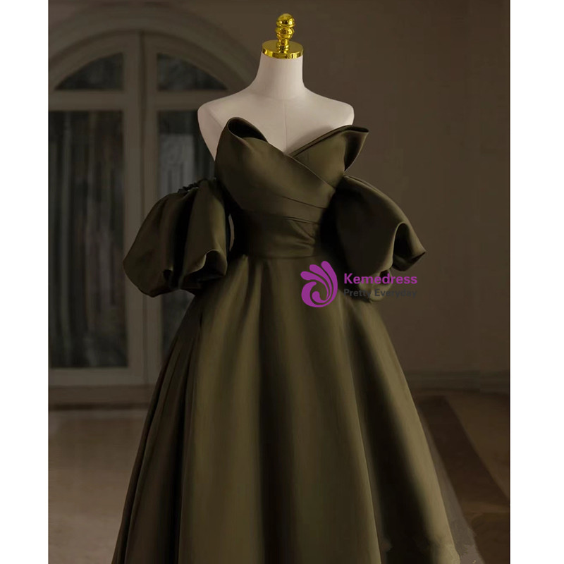 Pink Tulle Strapless Puff Sleeve A-Line Prom Dress main image 1