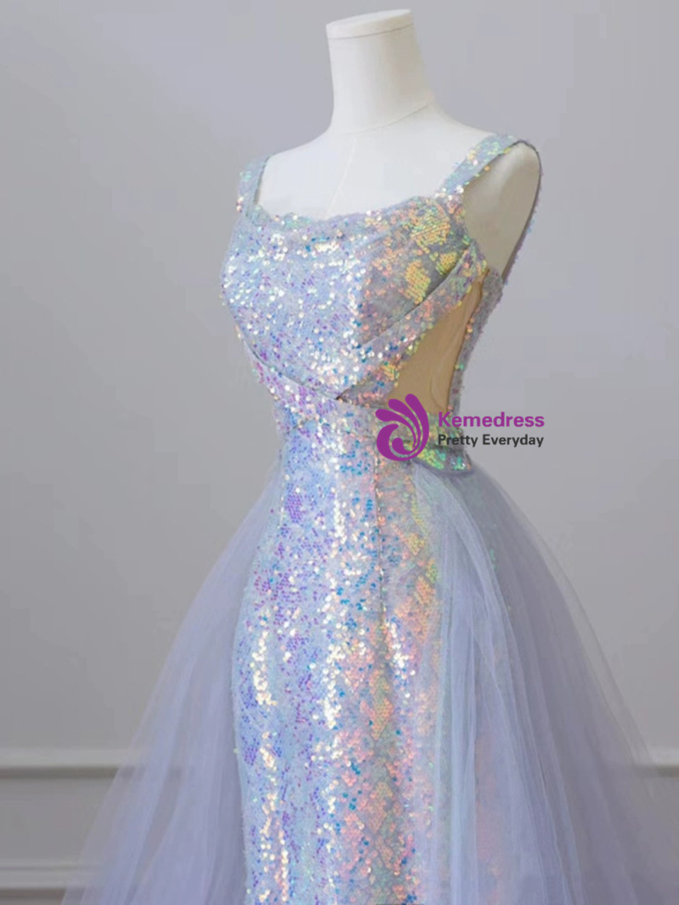 Vintage Purple Tulle Lace Mermaid Evening Dress Formal Prom Dress Y8447 main image 1