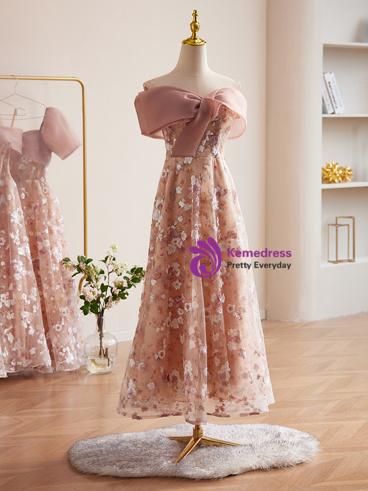 open lace back dress Pretty Pink Maxi Dress Chiffon Cheap Long Prom Dress with Slit sew1082