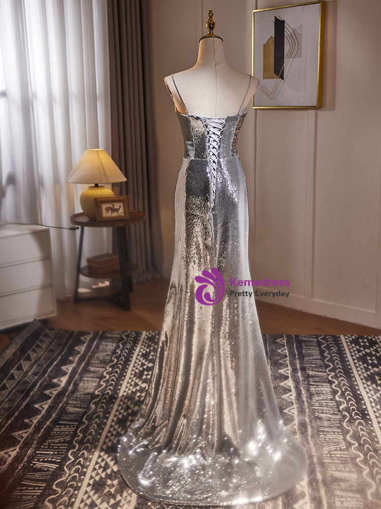 Glitter Silver Spaghetti Straps Formal Dresses