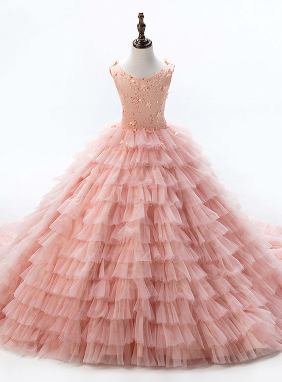 Flower Girl Dresses for Wedding Appliques Ruffles Tulle Pageant Dress  Princess Ball Gown Kids Prom Formal Gowns Dusty Rose 2 - Yahoo Shopping
