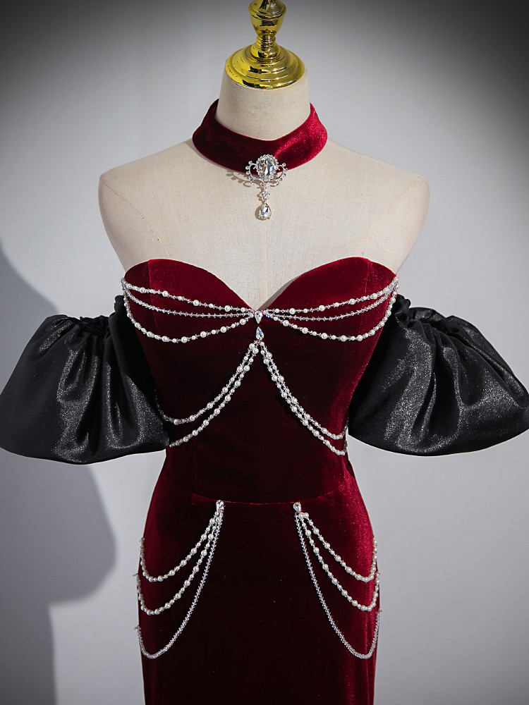 Gorgeous Sweetheart Red Side-cut Mermaid Prom Dress Bubble sleeves
