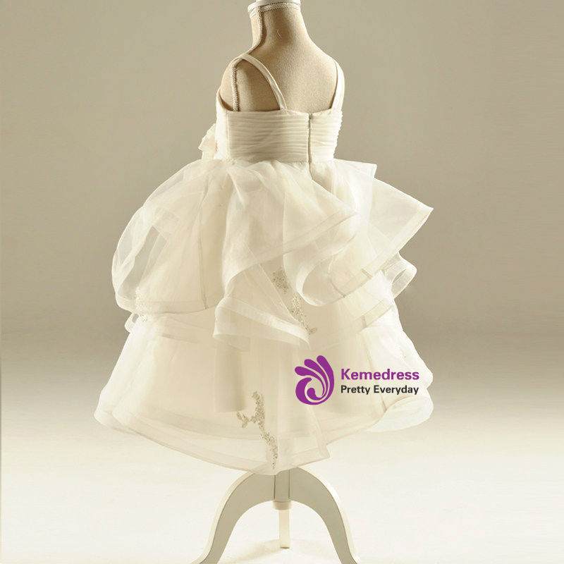 Cute Off White Organza 3D Flowers Ball Gown Long Wedding Dress