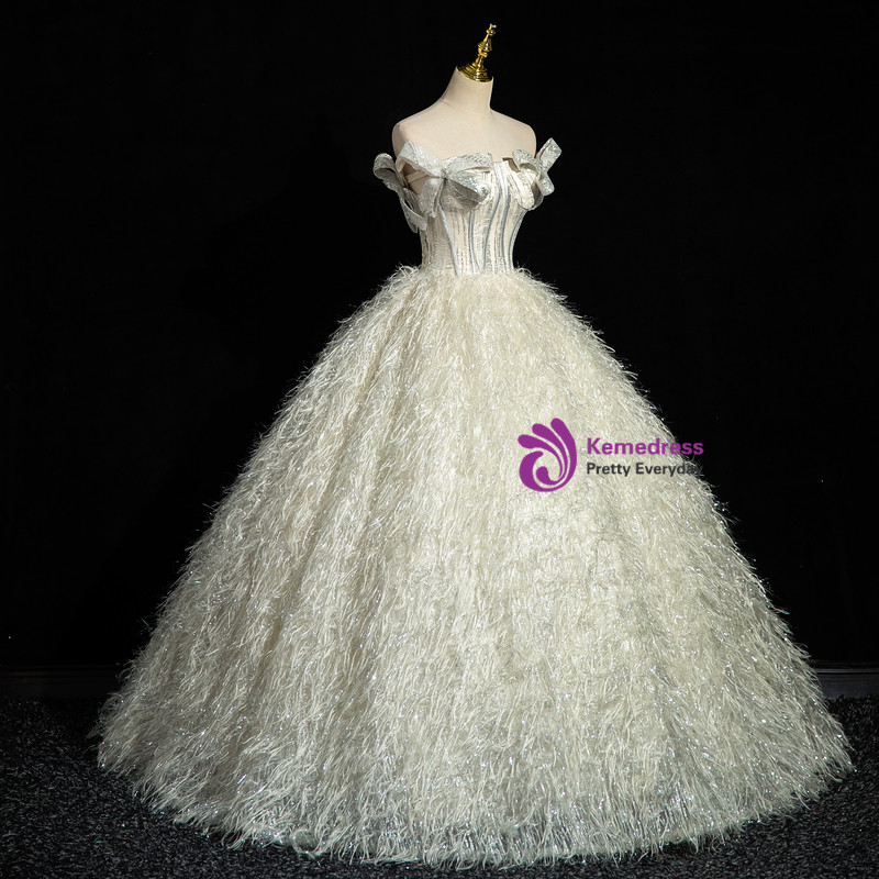Glitter Gold Ball Gown Off The Shoulder Quinceanera Dress Formal Dress