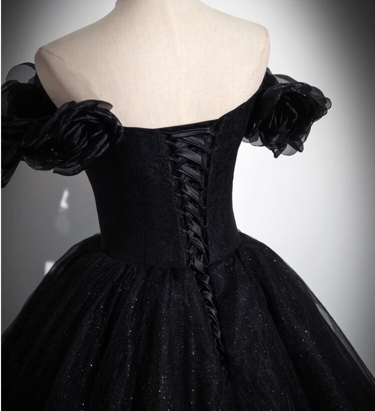 Classy Black Tulle Appliques Ball Gown Birthday Quinceanera Dress Y7862