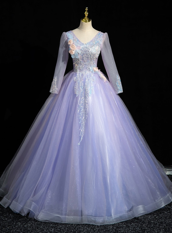purple and white quinceanera dresses C