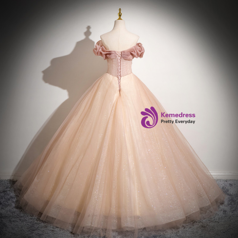 Off-Shoulder Sparkle Tulle Ball Gown Quinceanera Tiered Skirt Sequined Lace-Up main image 1