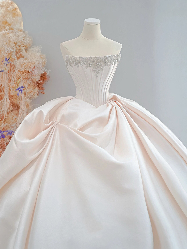 Pretty Wedding Dress Sheath Strapless Satin Ivory Long Wedding Dresses Bridal Gowns DP1858