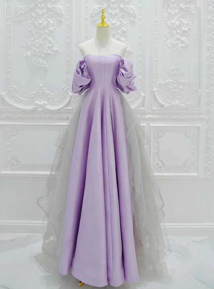 Off The Shoulder Butterfly Purple Tulle Prom Dress