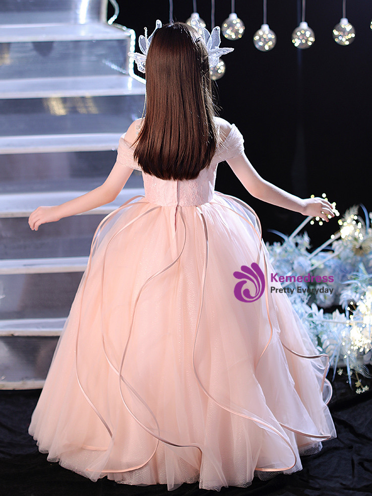 Lovely Lace Appliques Tulle Flower Girl Dress with Long Sleeves