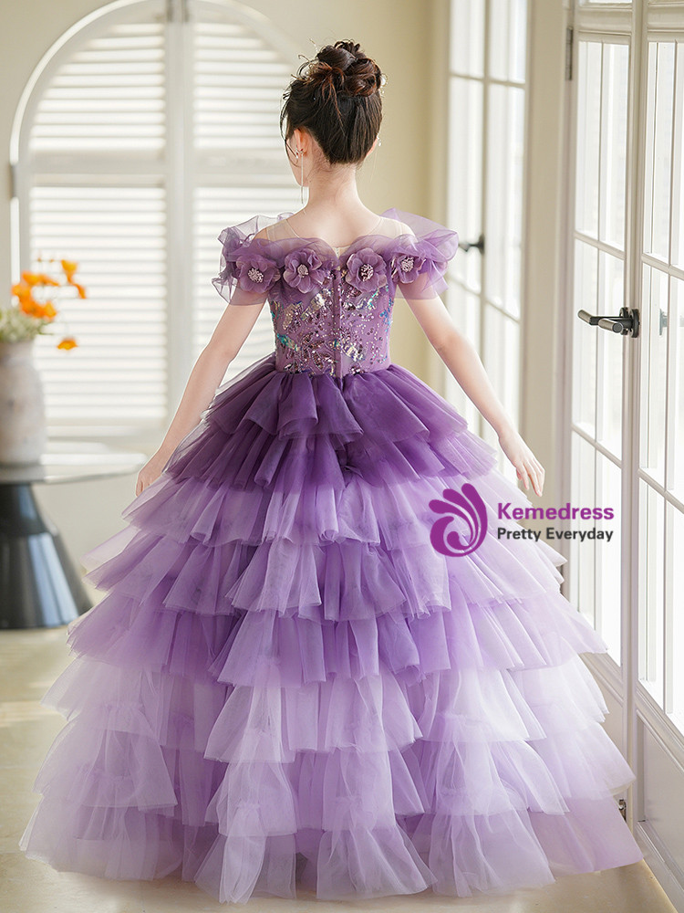 Girls Purple Tulle Sequin Dress
