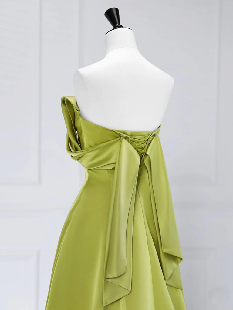 Chic Pleated Off-the-Shoulder Stretch Satin Dress Dark Green