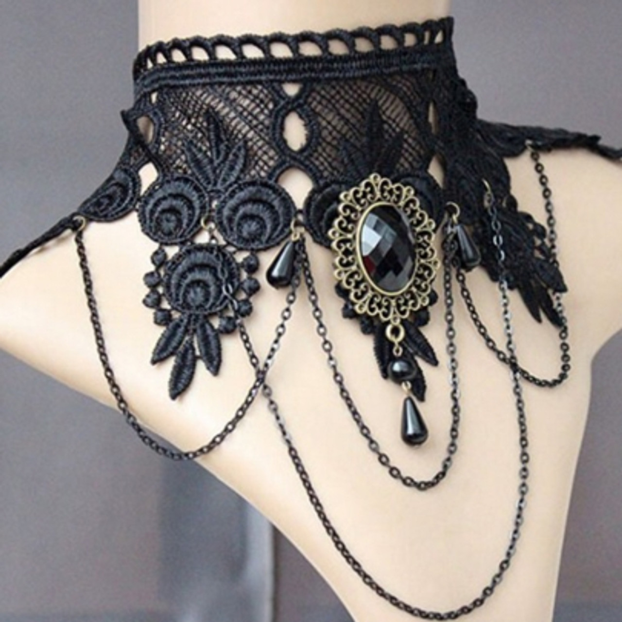 4pcs Women Gothic Retro Black Lace Wide Choker Victorian Vintage Collar  Necklace | eBay