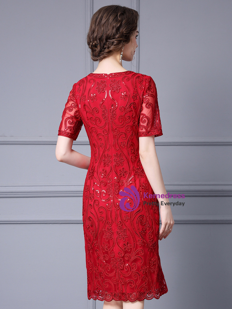 Short Sleeve Lace Appliques Mother Of The Bride Dress