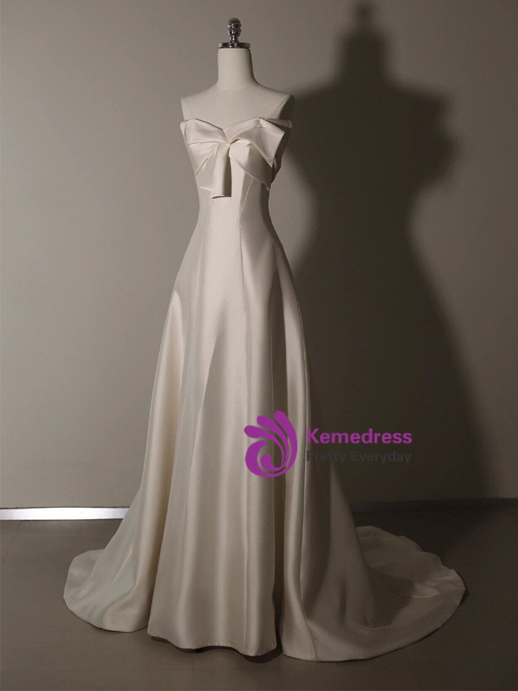 Pretty Wedding Dress Ball Gown Strapless Satin White Wedding Dresses Bridal Gowns W0109 main image 1