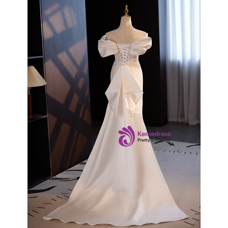 Mermaid Off Shoulder Sweetheart Maxi Long Satin Black And White Wedding Dresses main image 1