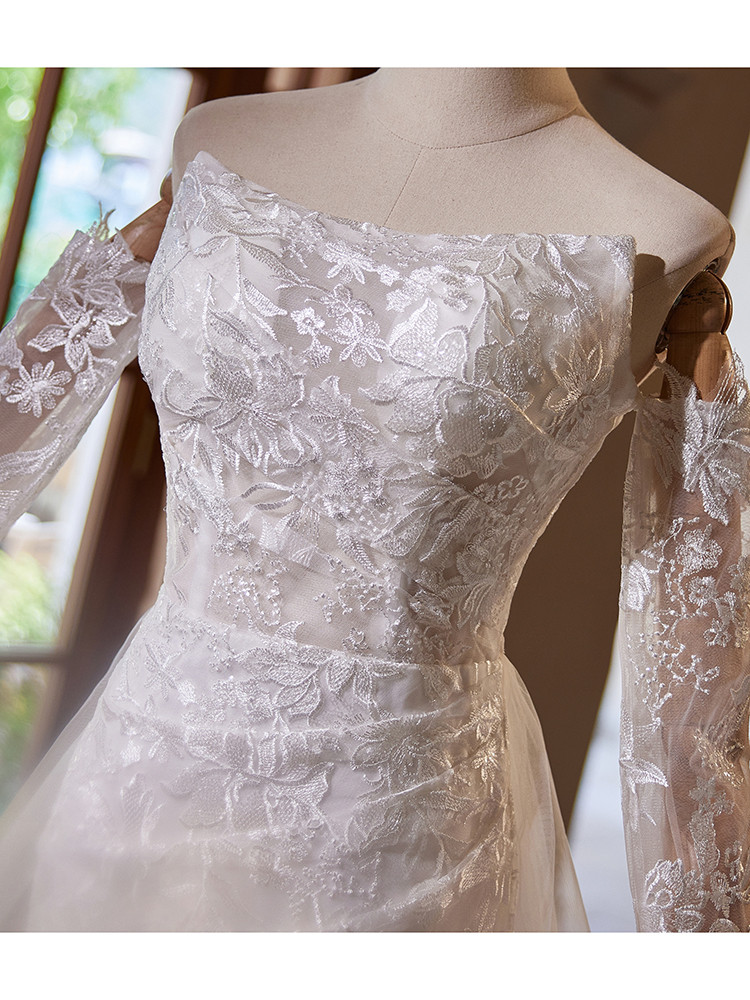 Gorgeous Elegant White Lace Mermaid Tulle Wedding Party Dresses, Bridal Gown, WD0072