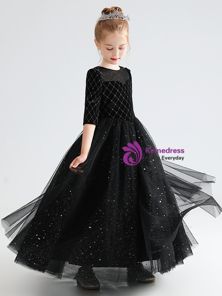 Beautiful Black Jewel Sleeveless Flower Girl Dress in Tulle