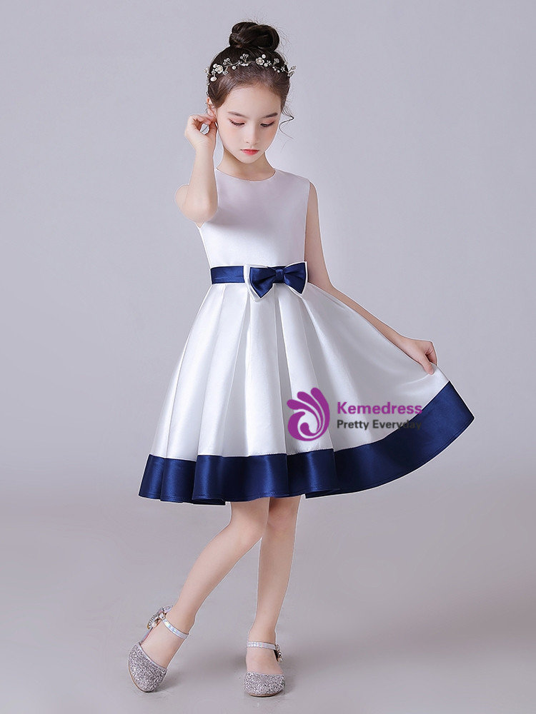 navy blue dress with white bow White & Navy Flower Girl Dress 2