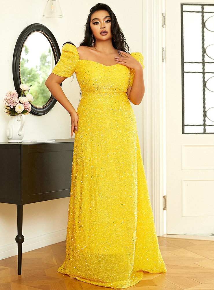 Plus Size Yellow Dress Size 24 Sequin Dress Plus Size Prom Dresses